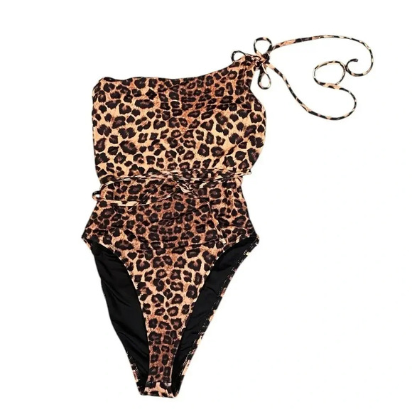 Good American Women's Size Small Leopard Hot Shoulder One Piece Swimsuit Used - Picture 6 of 6